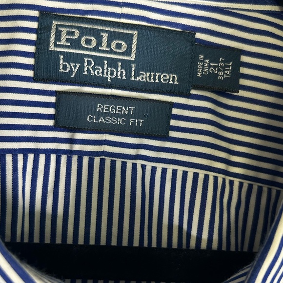 Polo Ralph Lauren Navy‎ Striped Regent Classic Fit Men's Shirt Size 36/37 Tall - Picture 4 of 9